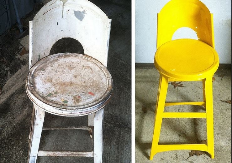 Before After Sandblast Powdercoated Metal Yellow Chair
